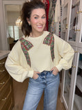 I'm a Gift Sequin Bow Corded Pullover in Cream