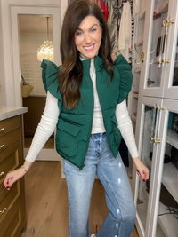 SALE! Parker Ruffle Shoulder Vest in Hunter *Final Sale*