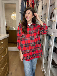 Avril Navy Plaid Button Down in Red