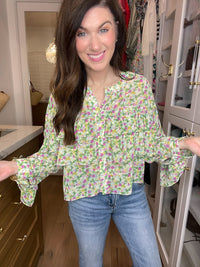 The Kaleidoscope Ruffle Top in Green