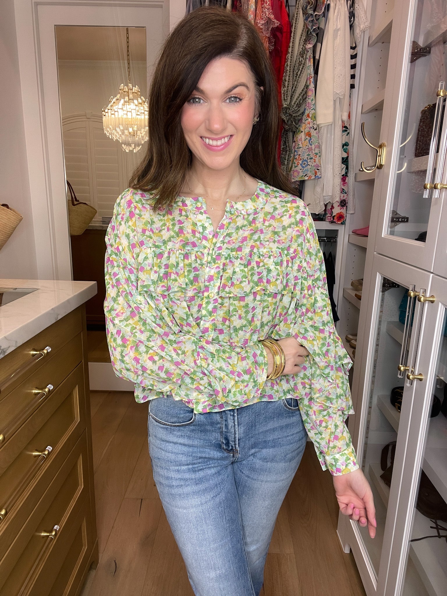 The Kaleidoscope Ruffle Top in Green