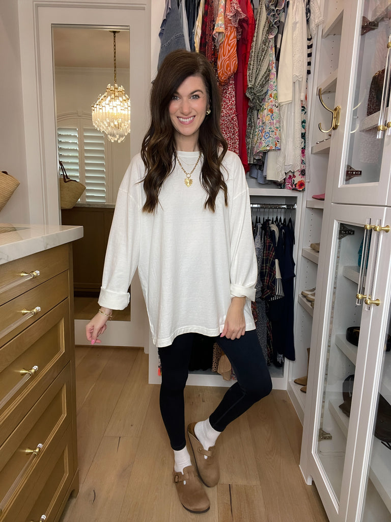 Timeless Comfort Oversized Long Sleeve Tee in Cream