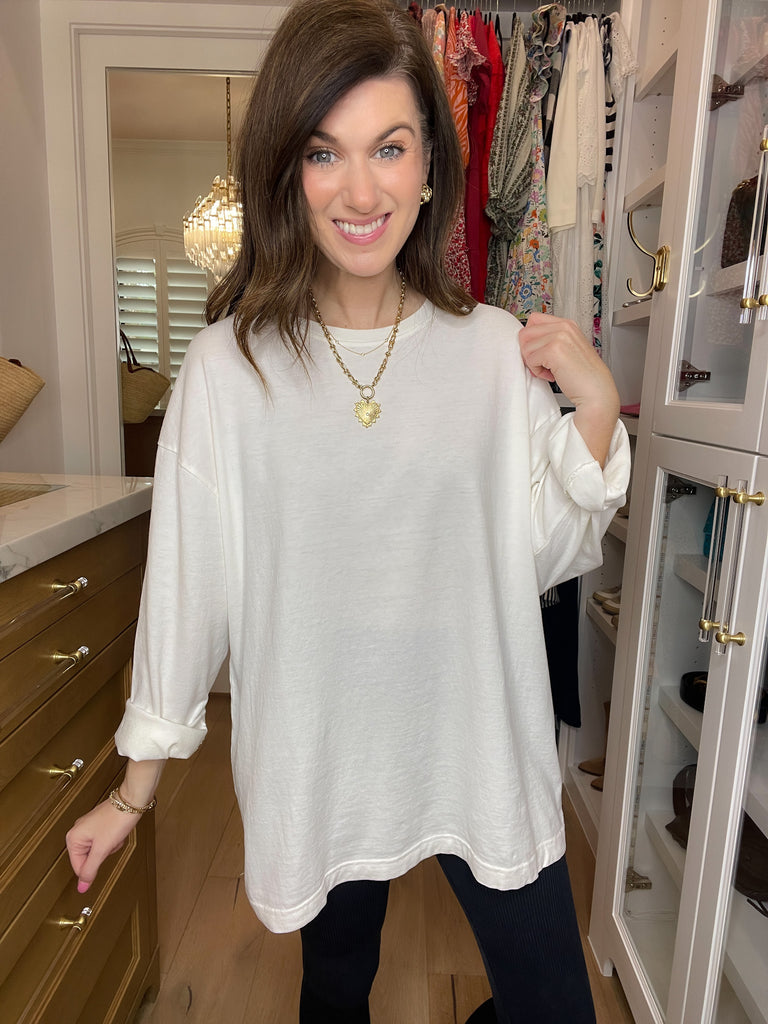 Timeless Comfort Oversized Long Sleeve Tee in Cream