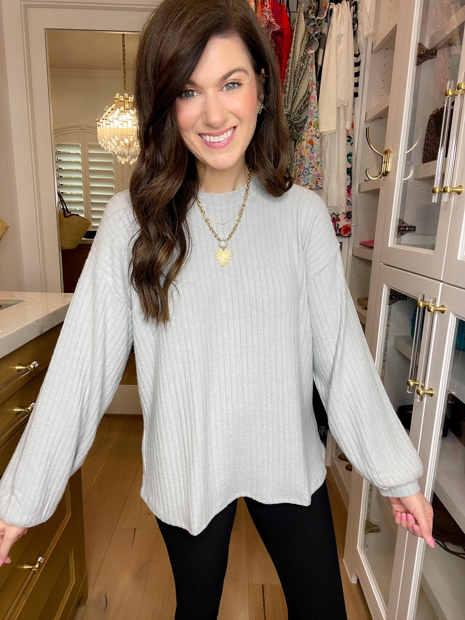 *BELLES & DOORBUSTER* Cloud Soft Ribbed Top in Pink and Gray *Final Sale*