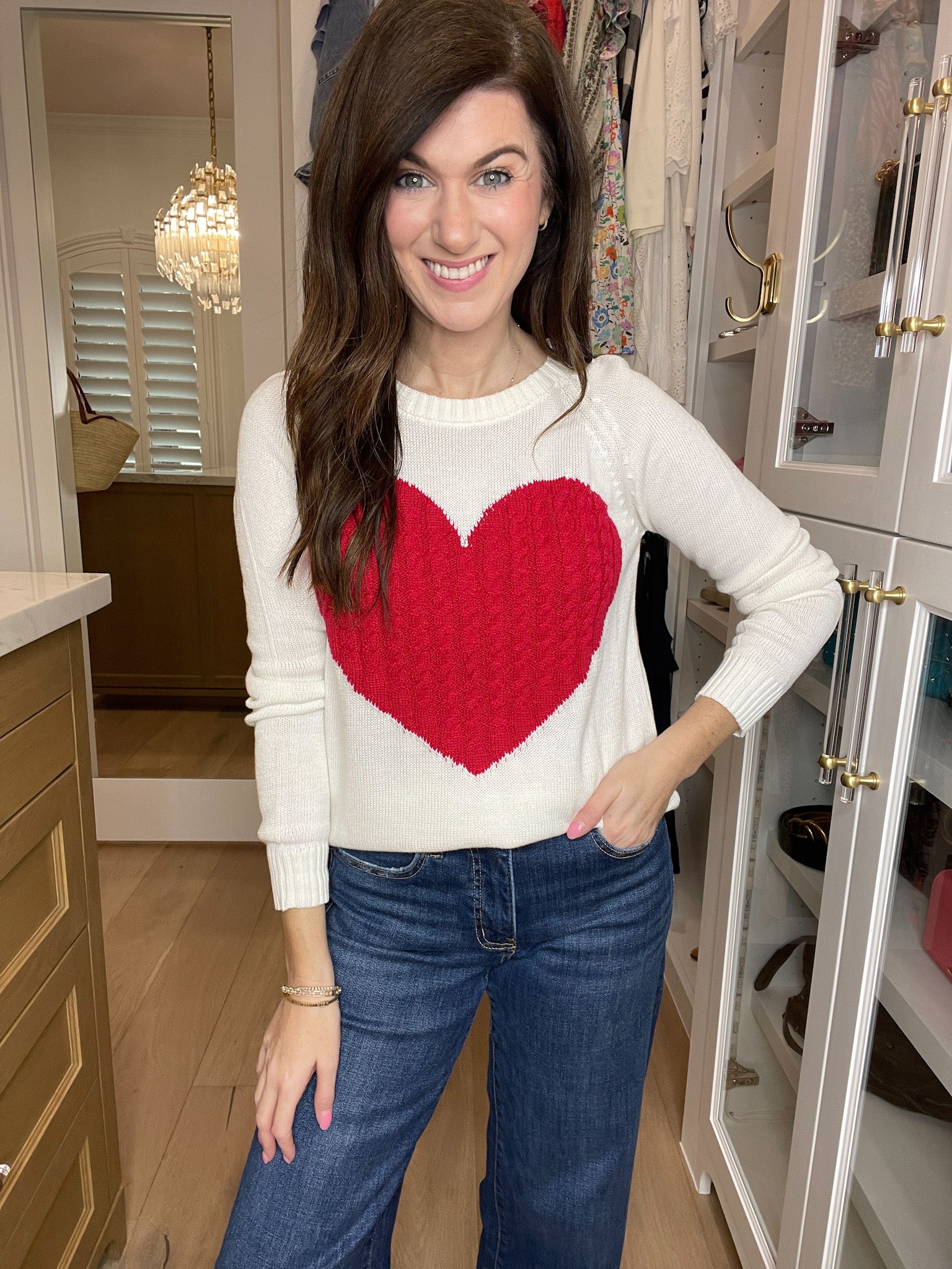 In My Heart Sweater in White/Red