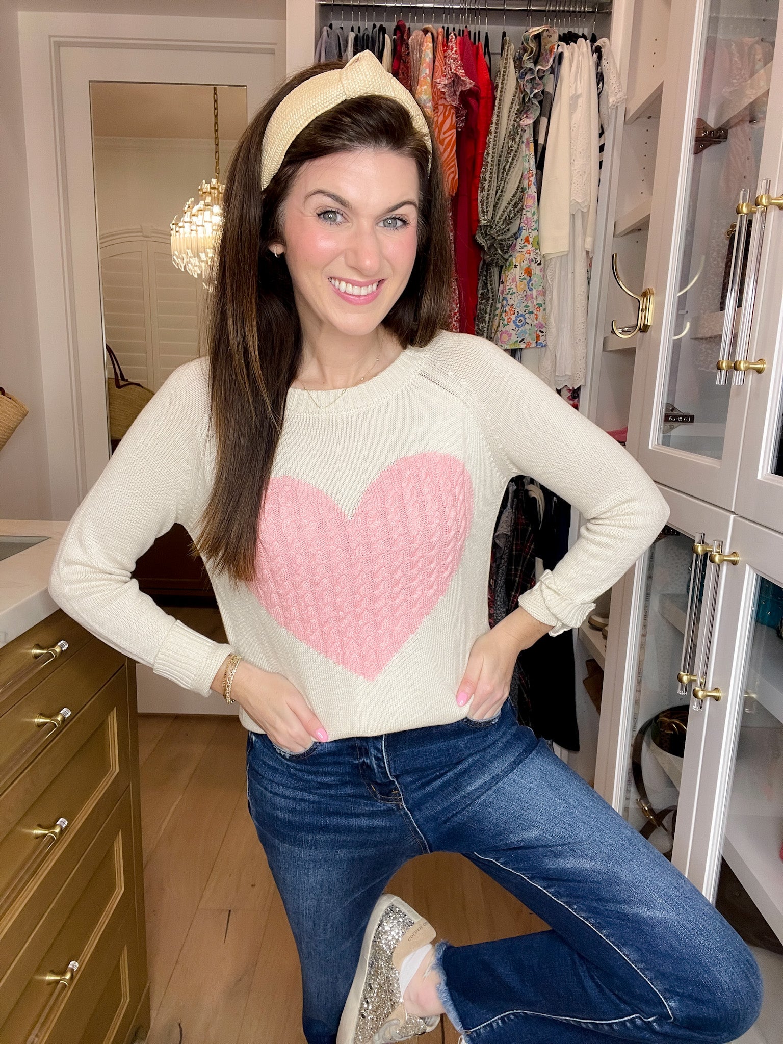 In My Heart Sweater in Oatmeal/Pink