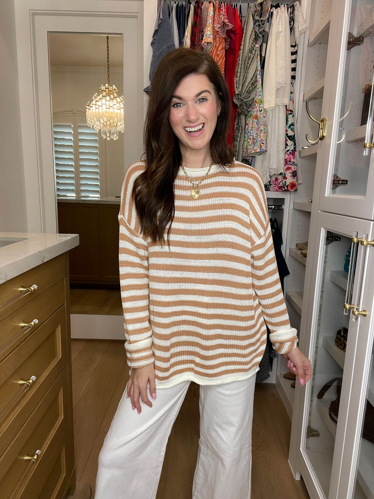 Seaside Breeze Sweater in Taupe/White