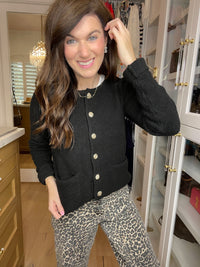 Juliette Gold Button Cardigan in Black