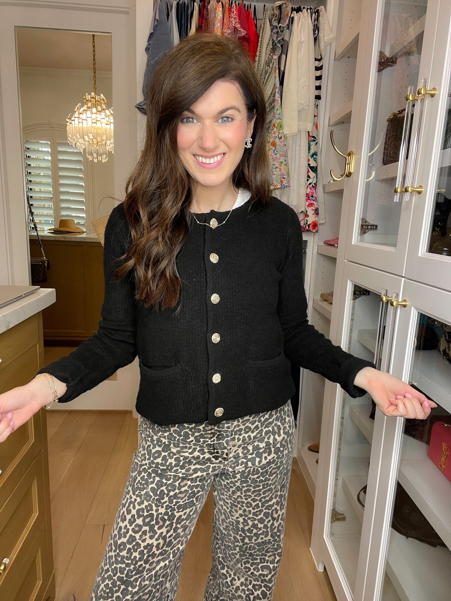 Juliette Gold Button Cardigan in Black