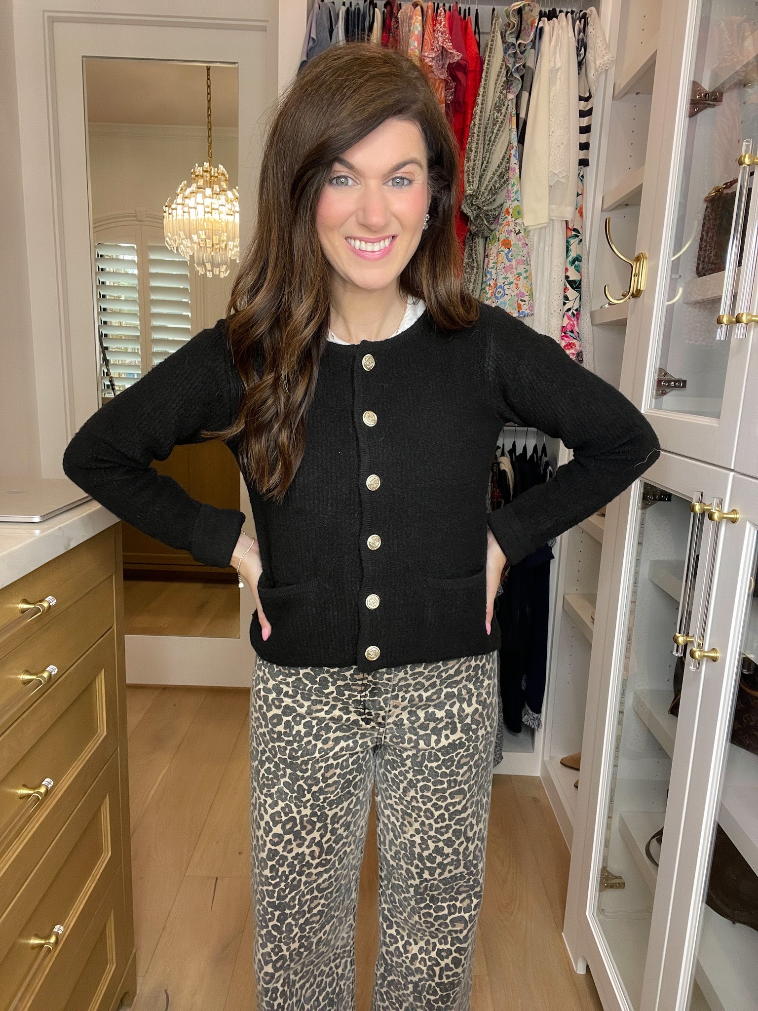 Juliette Gold Button Cardigan in Black