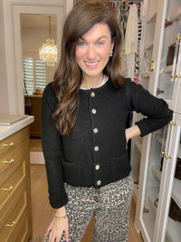 Juliette Gold Button Cardigan in Black