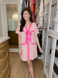 Uptown Chic Tweed Dress in Pink