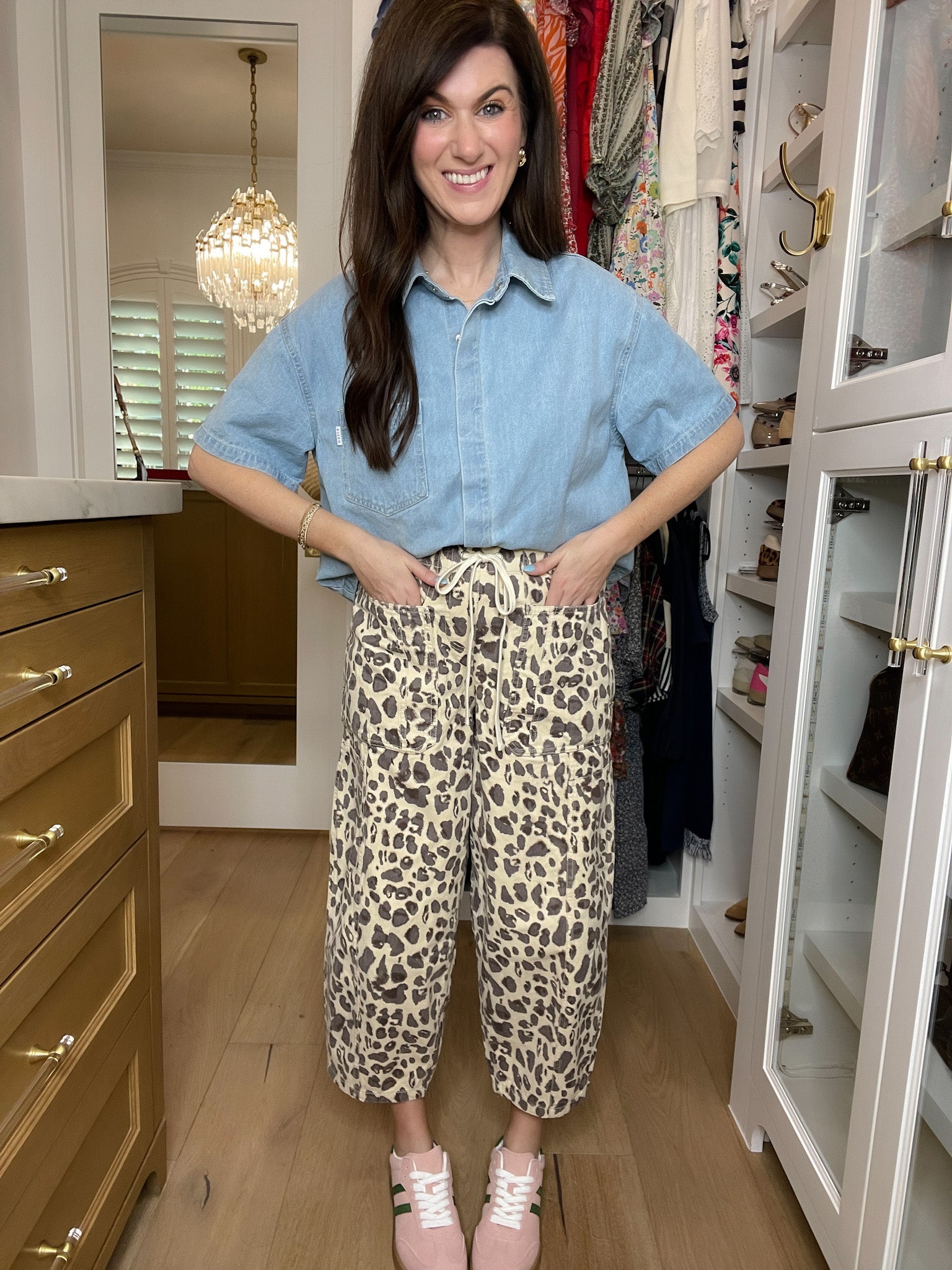 Set the Tone Leopard Barrel Jeans in Ecru