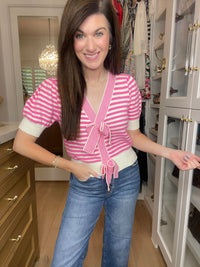 Twice as Lovely Button Sweater in Pink