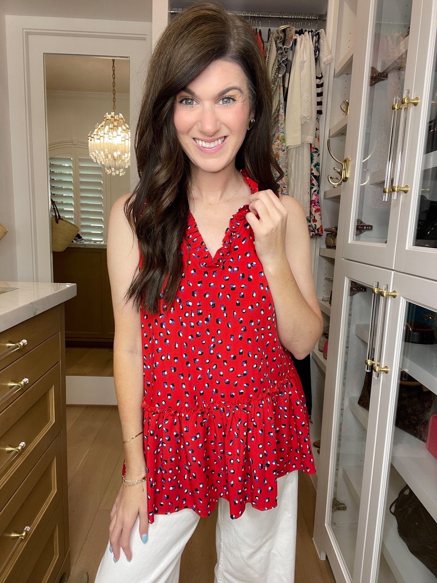 Gianna Ruffle Peplum Tank in Red