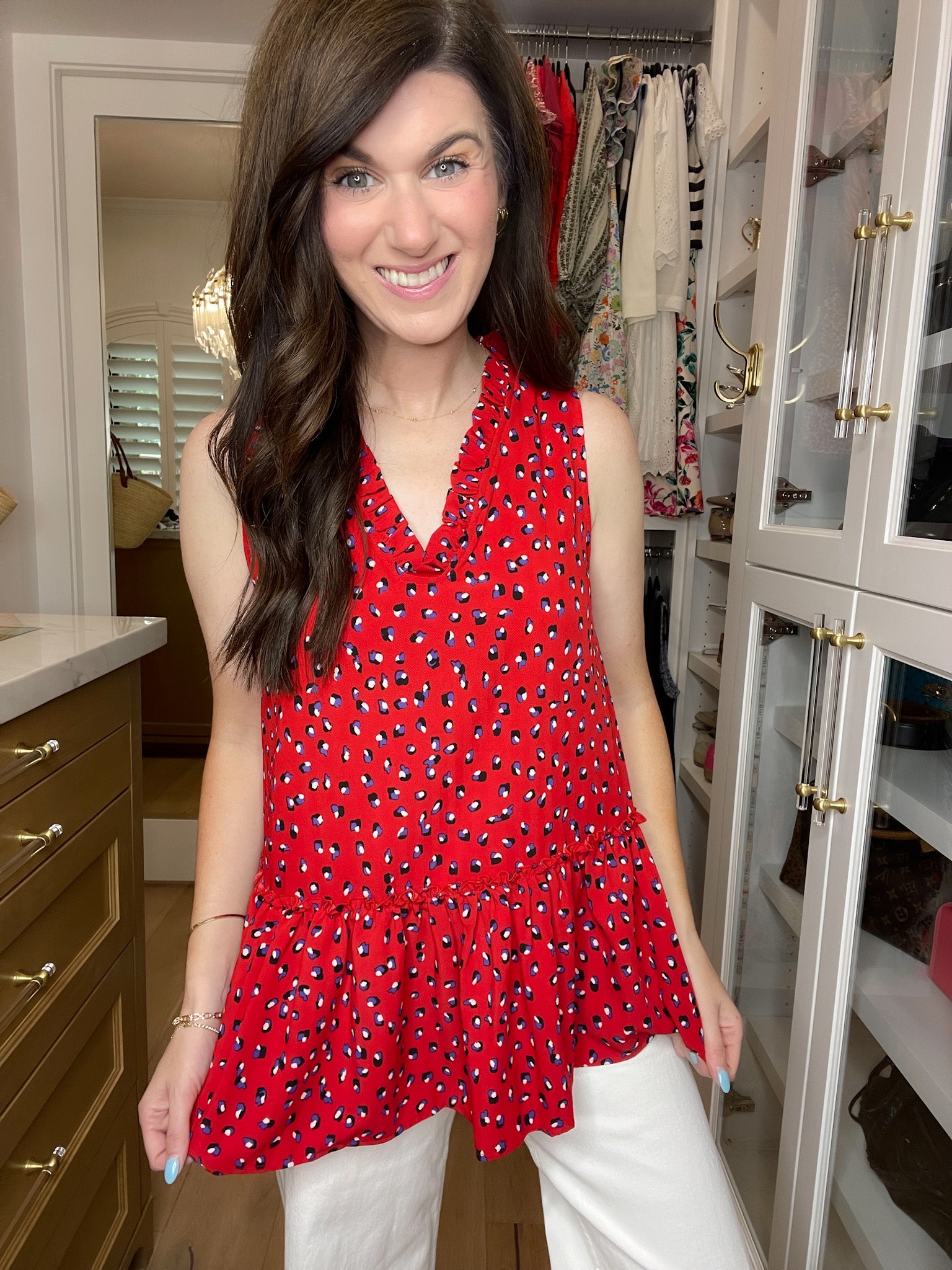 Gianna Ruffle Peplum Tank in Red