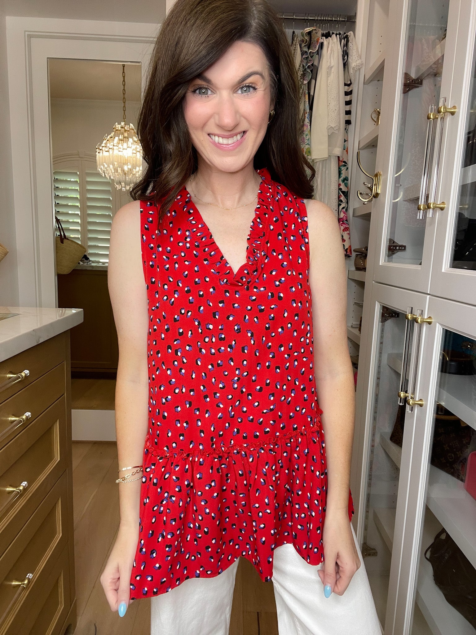 Gianna Ruffle Peplum Tank in Red