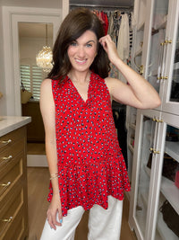 Gianna Ruffle Peplum Tank in Red