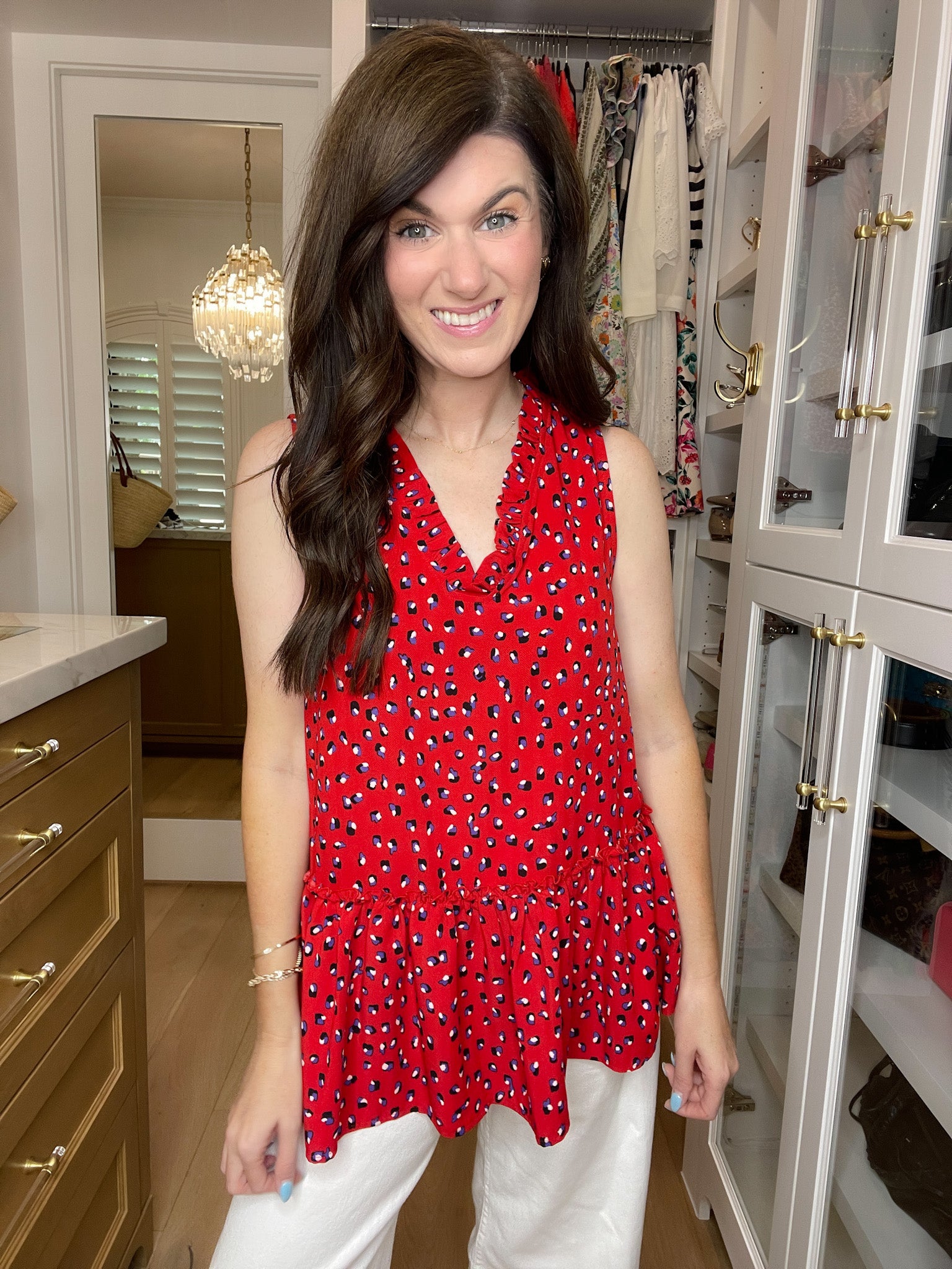 Gianna Ruffle Peplum Tank in Red