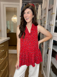 Gianna Ruffle Peplum Tank in Red
