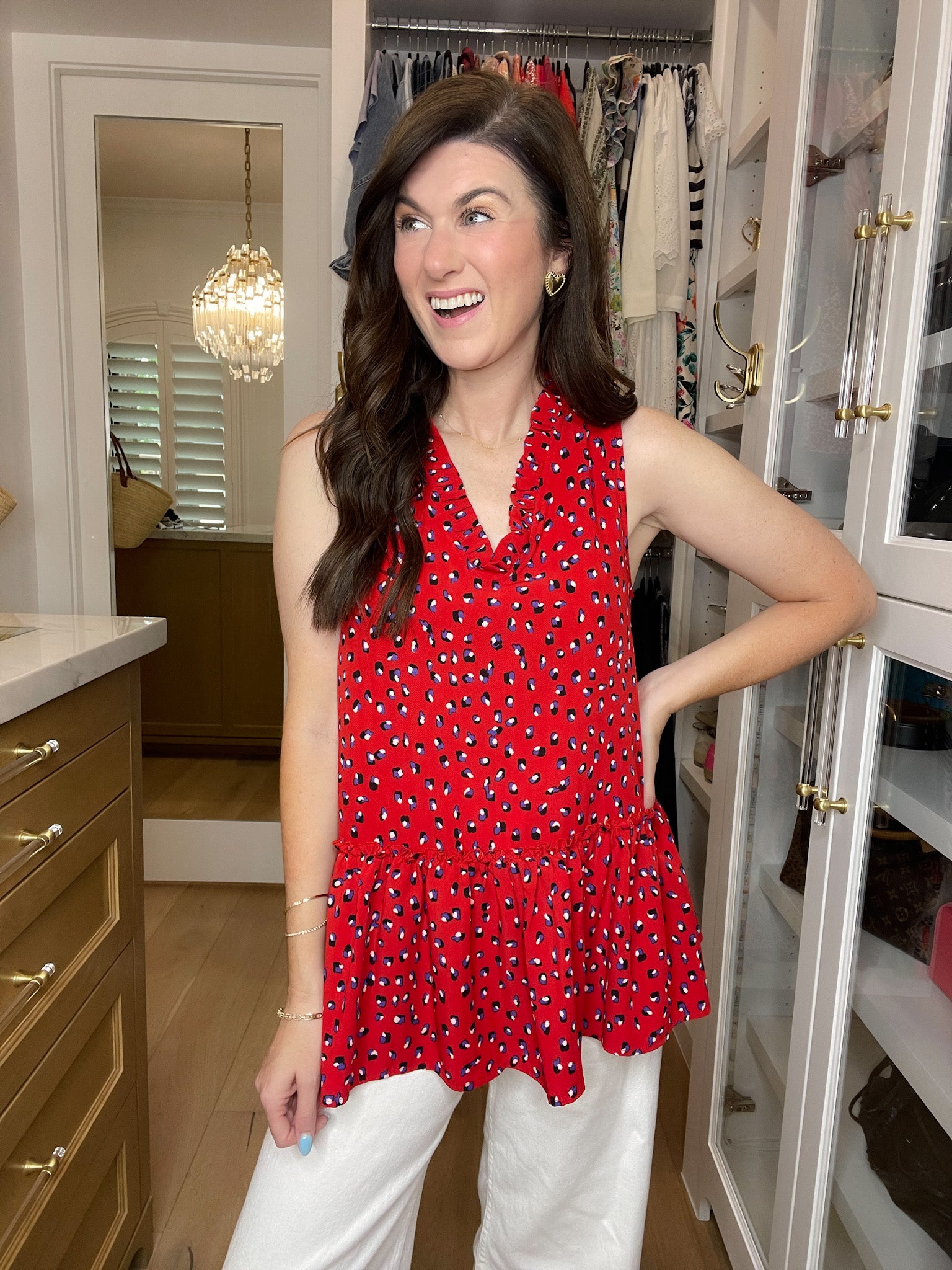 Gianna Ruffle Peplum Tank in Red