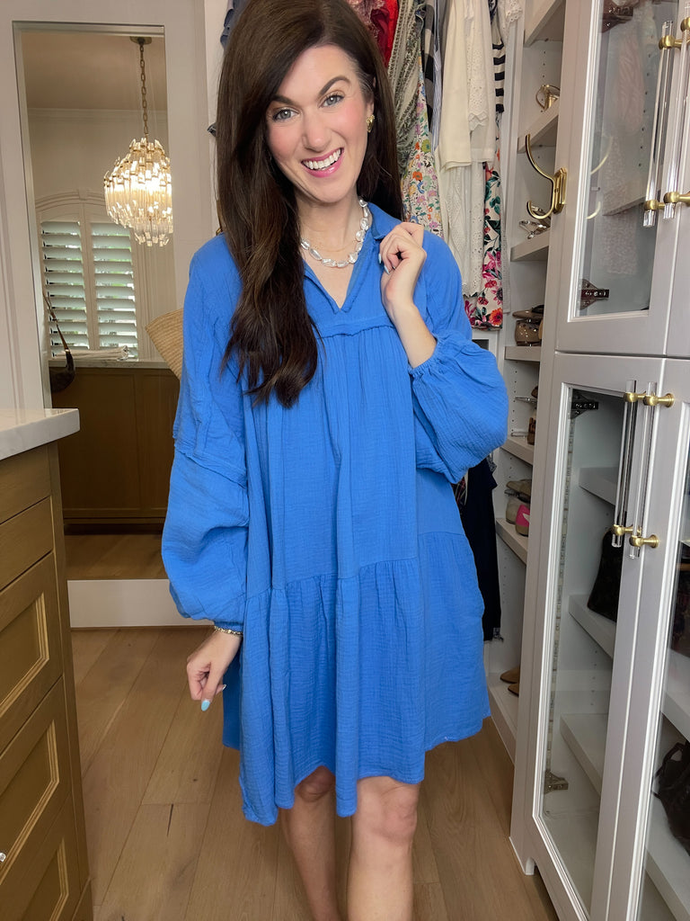 Loving You is Easy Collared Dress in Blue
