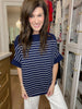 Seabrook Stripe Short Sleeve Sweater in Navy
