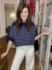 Seabrook Stripe Short Sleeve Sweater in Navy