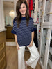 Seabrook Stripe Short Sleeve Sweater in Navy