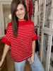 Seabrook Stripe Short Sleeve Sweater in Red