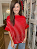 Seabrook Stripe Short Sleeve Sweater in Red