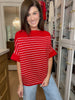 Seabrook Stripe Short Sleeve Sweater in Red