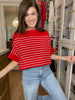 Seabrook Stripe Short Sleeve Sweater in Red