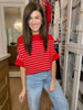 Seabrook Stripe Short Sleeve Sweater in Red