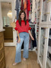 Seabrook Stripe Short Sleeve Sweater in Red