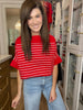 Seabrook Stripe Short Sleeve Sweater in Red