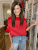 Seabrook Stripe Short Sleeve Sweater in Red