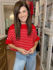Seabrook Stripe Short Sleeve Sweater in Red