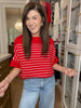 Seabrook Stripe Short Sleeve Sweater in Red