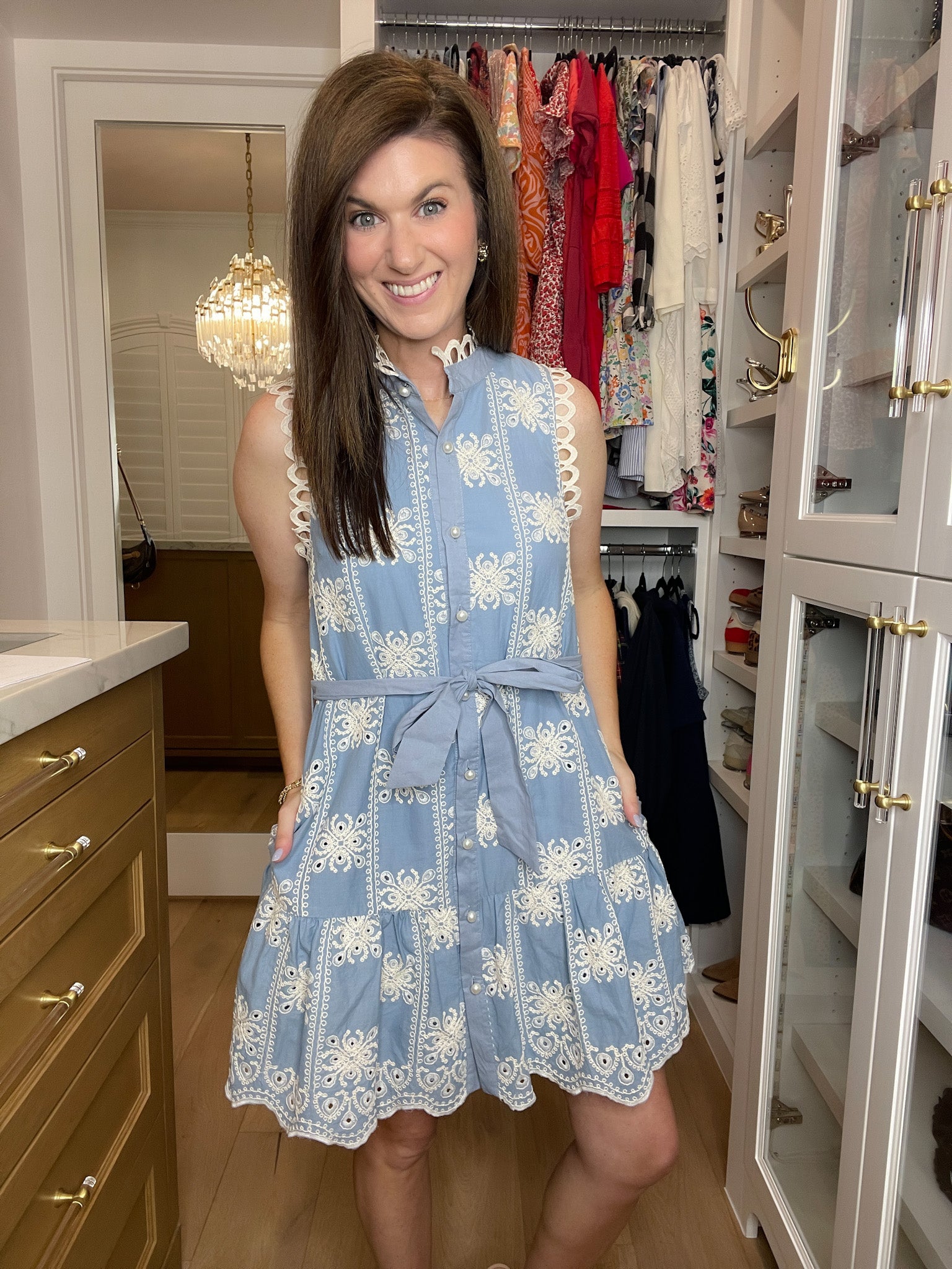 Sunlit Shoreline Embroidered Dress