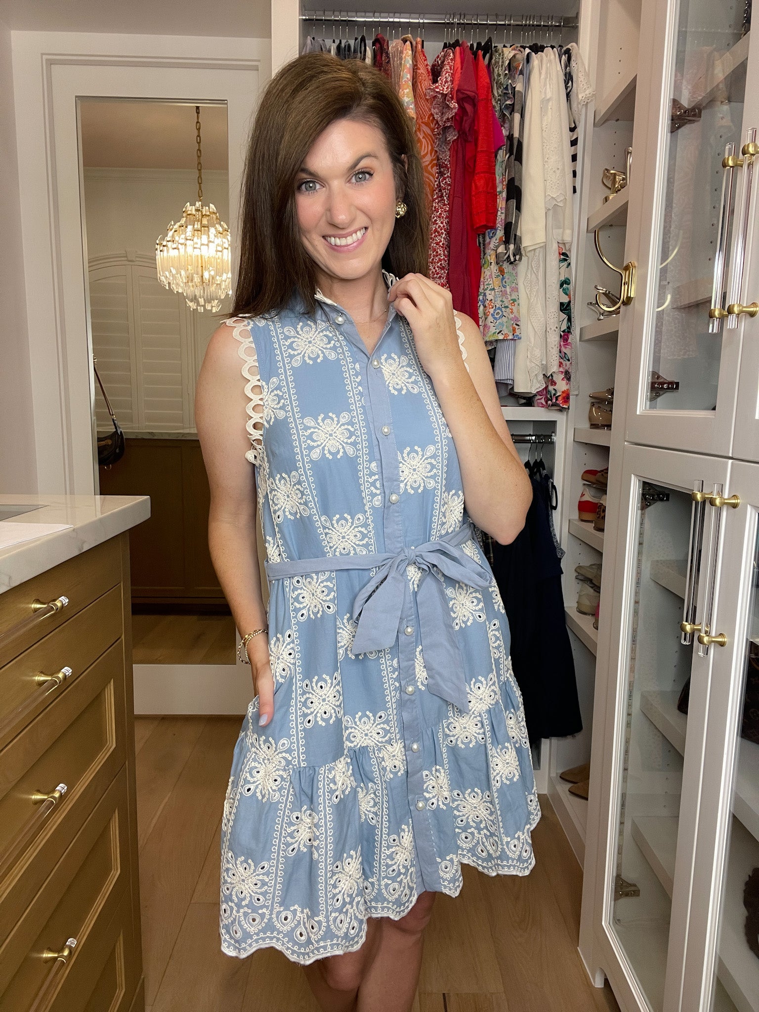 Sunlit Shoreline Embroidered Dress