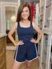 Fast Track Shortsie Romper in Navy