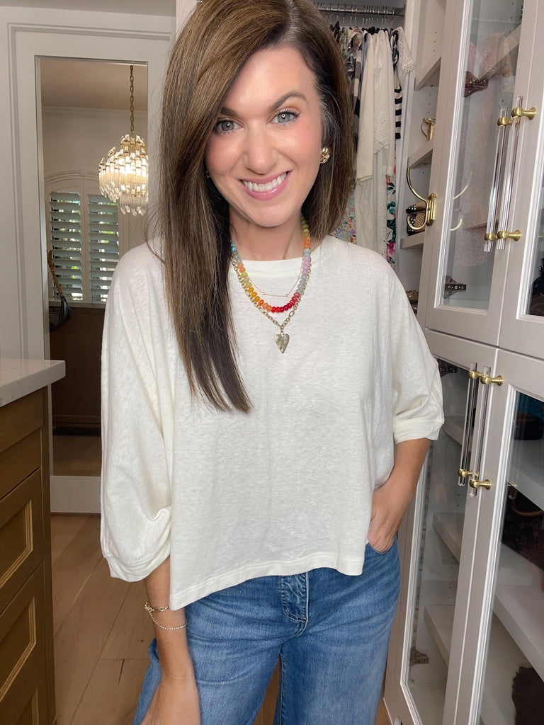 Flirty Flair Batwing Sleeve Top in White