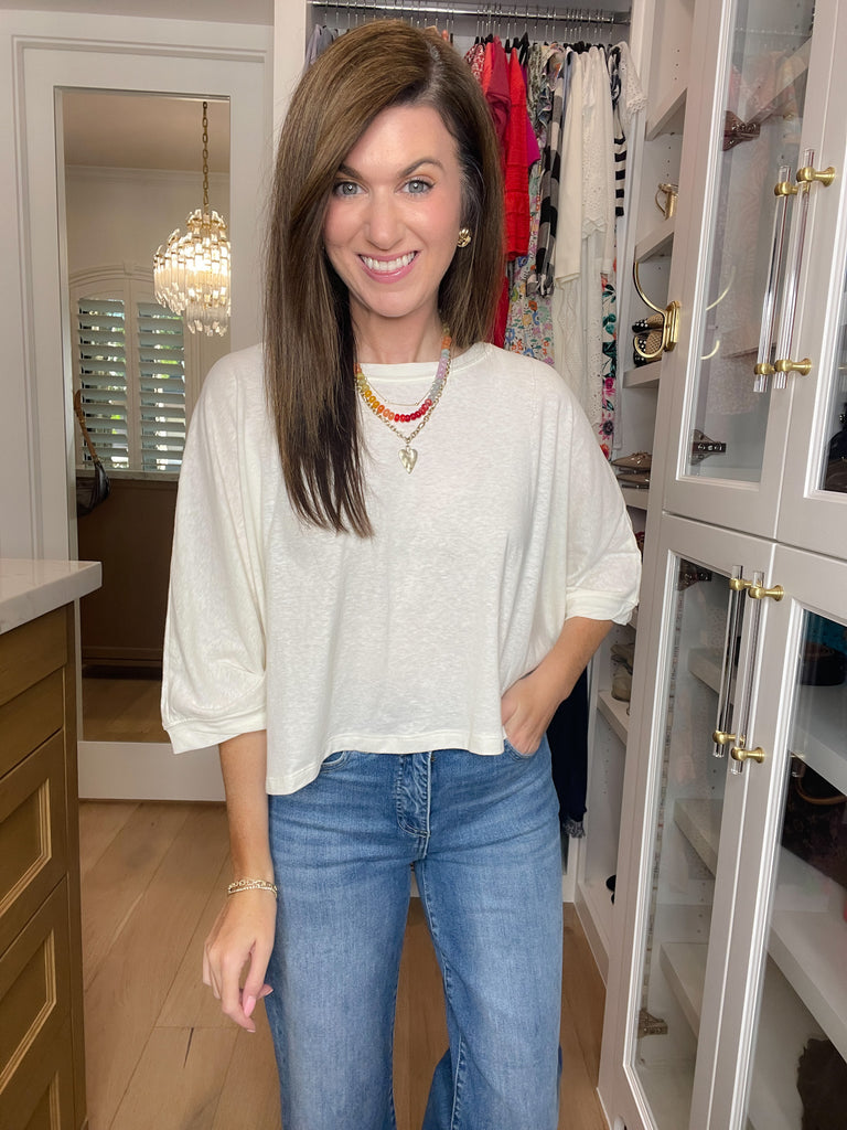 Flirty Flair Batwing Sleeve Top in White