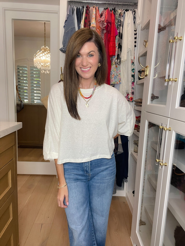Flirty Flair Batwing Sleeve Top in White