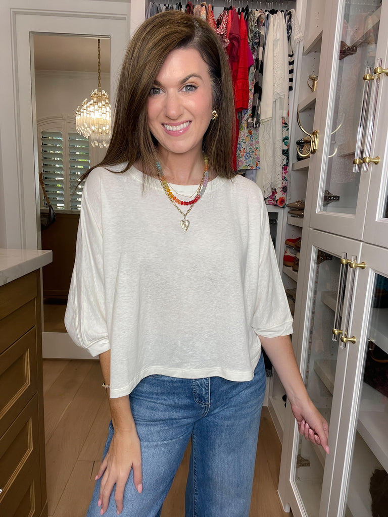 Flirty Flair Batwing Sleeve Top in White
