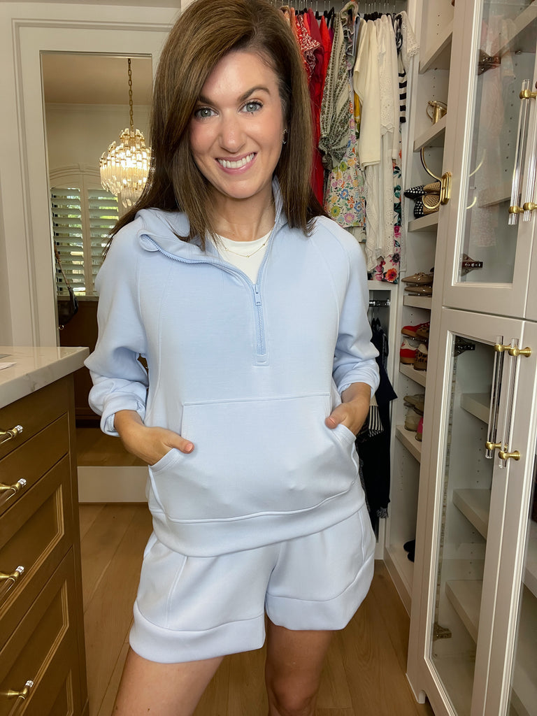 Set the Pace Hooded Pullover in Frost Blue