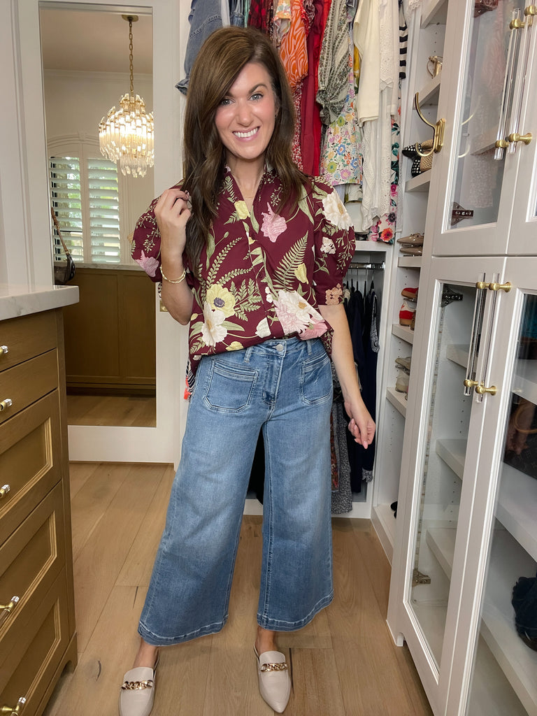 Petal and Fern Top in Merlot
