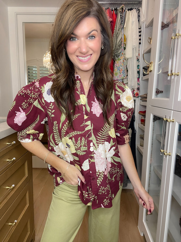 Petal and Fern Top in Merlot