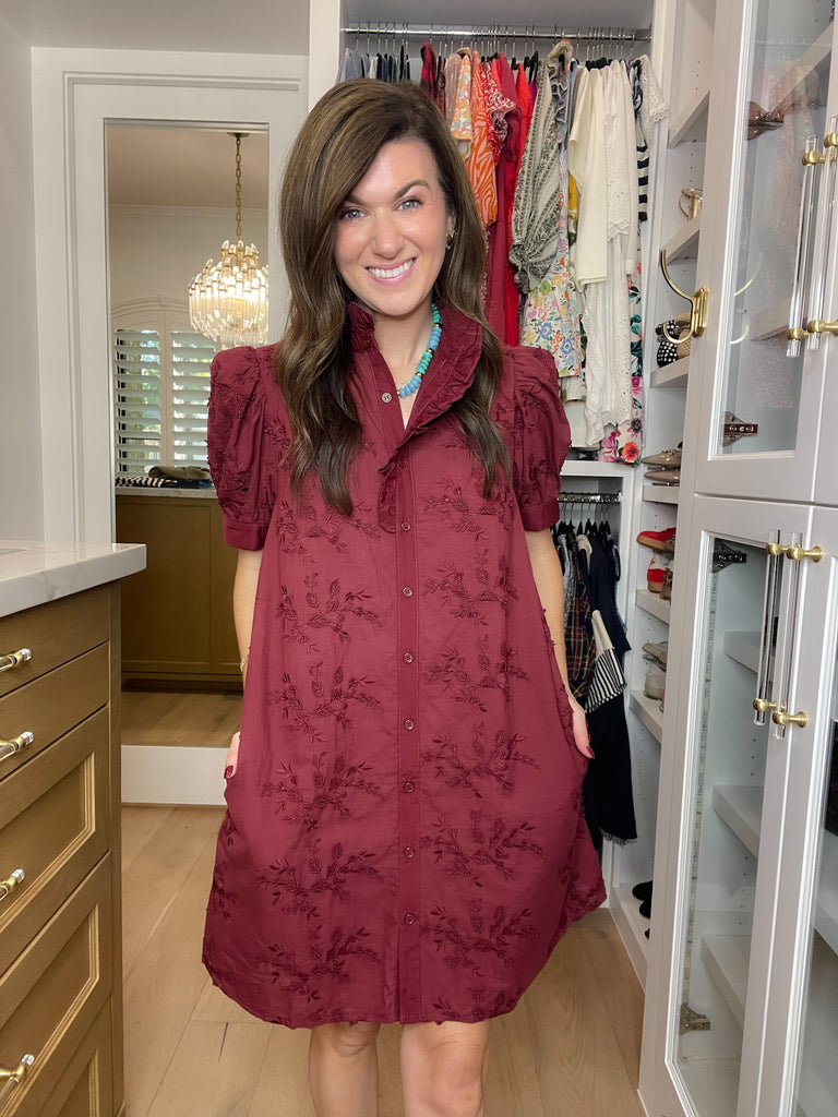 Fresh Take Floral Lace Dress in Burgundy